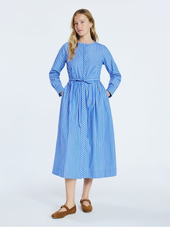 Free Assembly Dresses & Skirts - Blue Striped Long-Sleeve Shirt Dress with Tie Waist